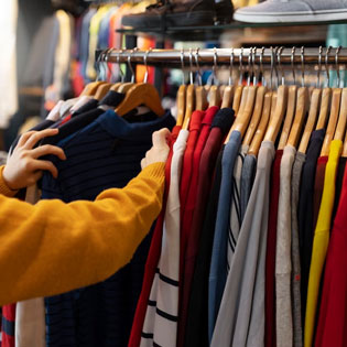 femme dans une boutique de vêtements de seconde main