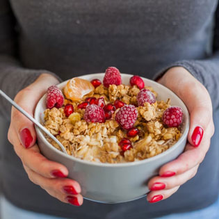 cereal bowl with raspberries