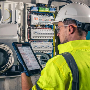 technician in front of an electrical panel