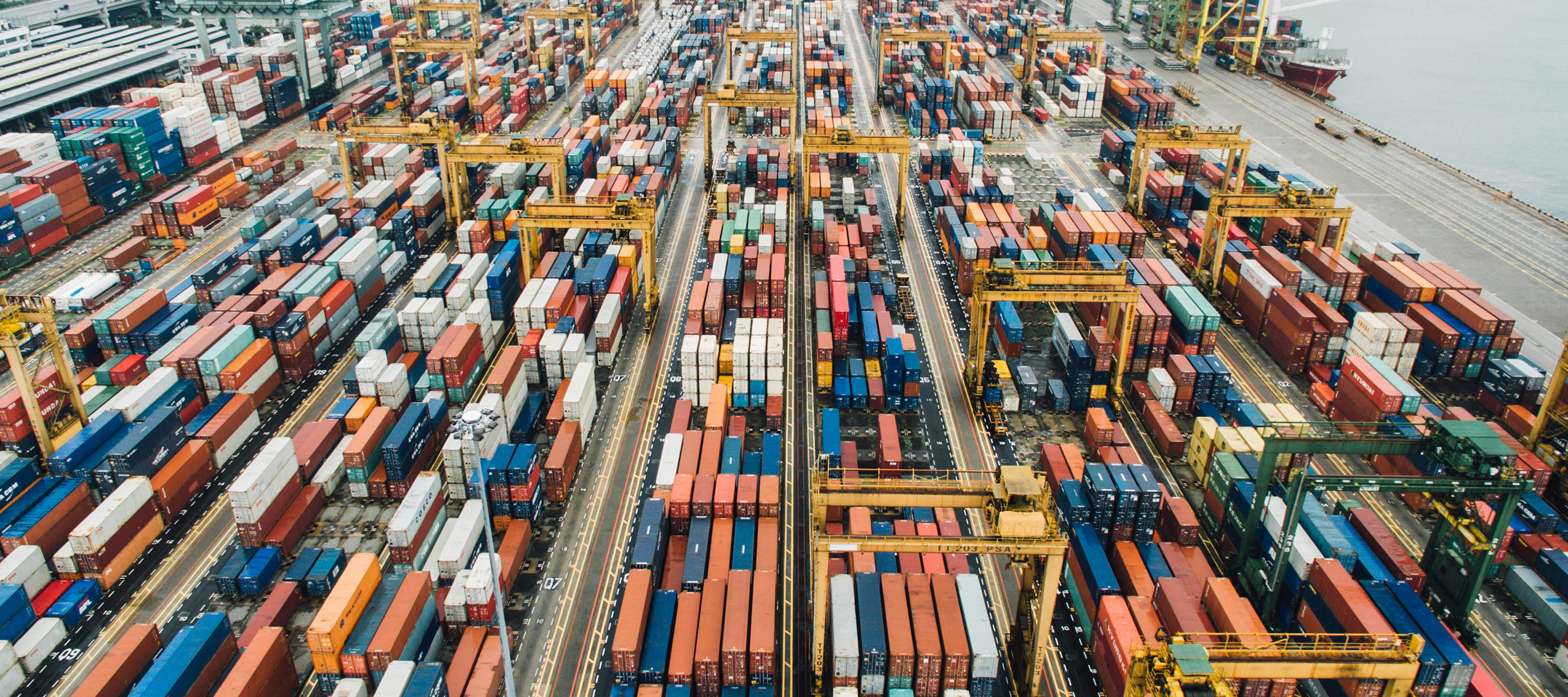 Aerial view of a container port and logistics areas - illustrating the trade sector