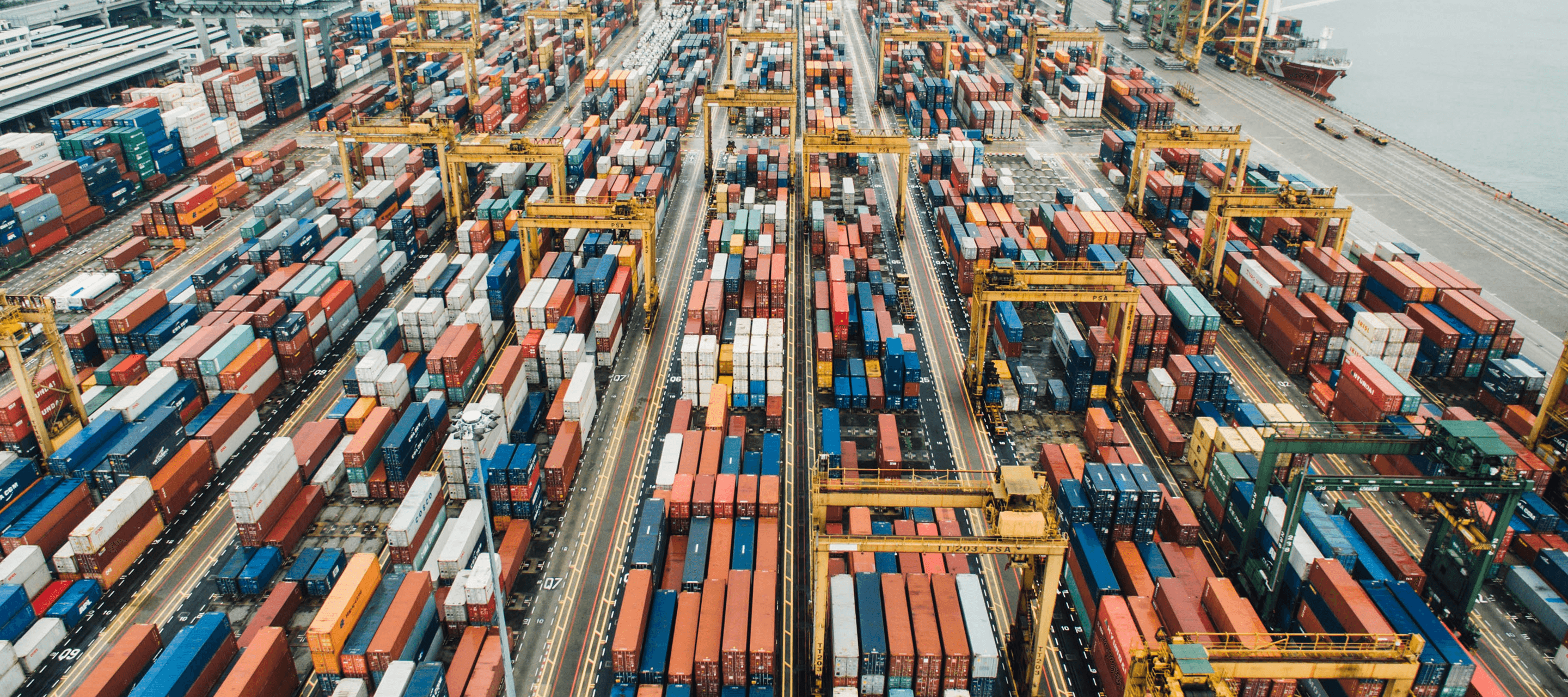 Aerial view of a container port and logistics areas - illustrating the trade sector